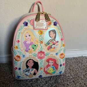 Loungefly Cream and Pink Disney Princess Floral Mini Backpack